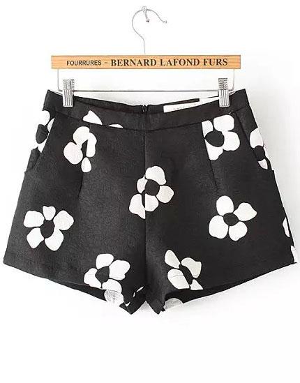 Romwe With Zipper Flower Print Shorts