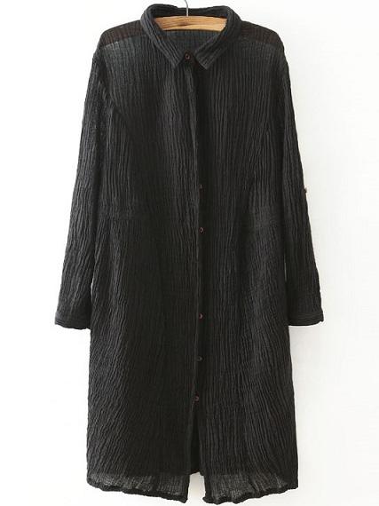 Romwe Lapel Pleated Black Blouse