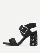 Romwe Rivet Studded Block Heeled Sandals