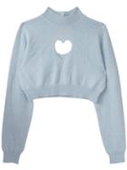 Romwe High Neck Heart Hollow Crop Blue Sweater