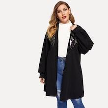 Romwe Plus Open Front Contrast Sequin Coat