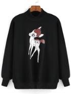 Romwe High Neck Deer Print Loose Sweatshirt
