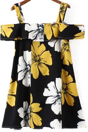 Romwe Off The Shoulder Florals Chiffon Dress
