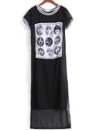 Romwe Head Portrait Print High Low Dress