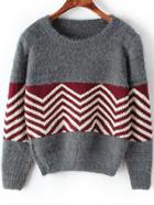 Romwe Zigzag Print Crop Grey Sweater