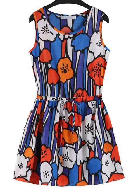 Romwe Flower Print Patchwork Dress