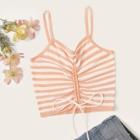 Romwe Drawstring Ruched Striped Cami Top