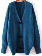 Romwe Blue Button Up Loose Sweater Coat