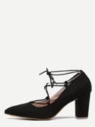 Romwe Black Faux Suede Lace Up Pointed Chunky Shoes
