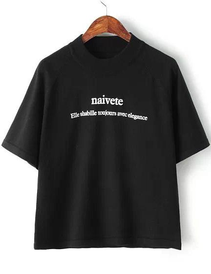 Romwe Naivete Print Knit Black Sweater