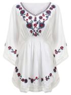 Romwe Embroidery Crochet Trimmed Peasant Blouse