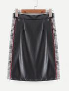 Romwe Houndstooth Tape Pu Skirt