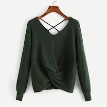 Romwe Criss Cross Twist Detail Sweater