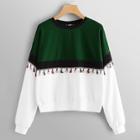 Romwe Tassel Detail Color Block Pullover