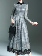 Romwe Grey Crochet Hollow Out Midi Lace Dress