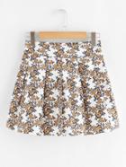 Romwe Floral Print Pleated Skirt