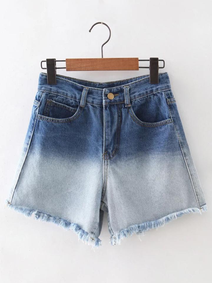 Romwe Blue Raw-edge Hem Denim Shorts