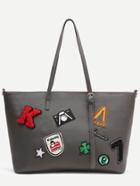 Romwe Grey Faux Leather Patch Detail Tote Bag