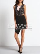 Romwe Black Wrap Skirt Cut Out Keyhole Back Sheath Dress
