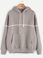 Romwe Grey Hooded Drop Shoulder Pocket Sweatshirt