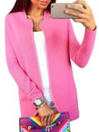 Romwe Stand Collar Long Rose Red Coat