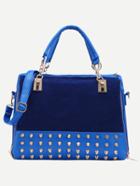 Romwe Blue Zipper Velvet Insert Studded Bag
