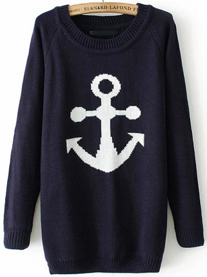 Romwe Anchors Print Knit Sweater