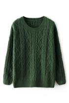 Romwe Rhombus Pattern Knitted Green Jumper