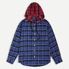 Romwe Guys Curved Hem Colorblock Plaid Hooded Shirt