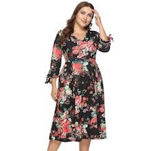 Romwe Plus Floral Print Knot Cuff Dress