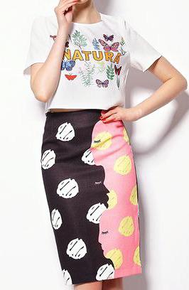 Romwe Butterfly Natura Print Crop Top With Skirt