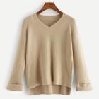 Romwe High Low Roll Up Sleeve Sweater