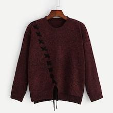 Romwe Lace-up Asymmetrical Jumper