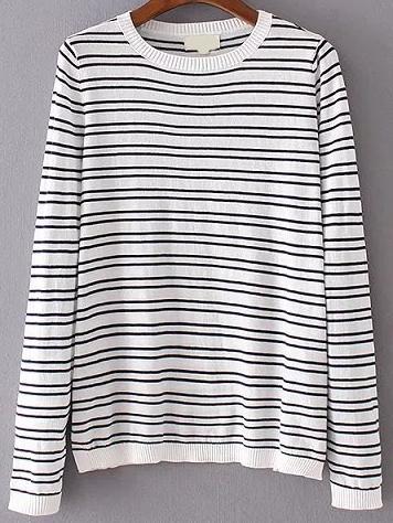 Romwe White Striped Elbow Patch Knitwear