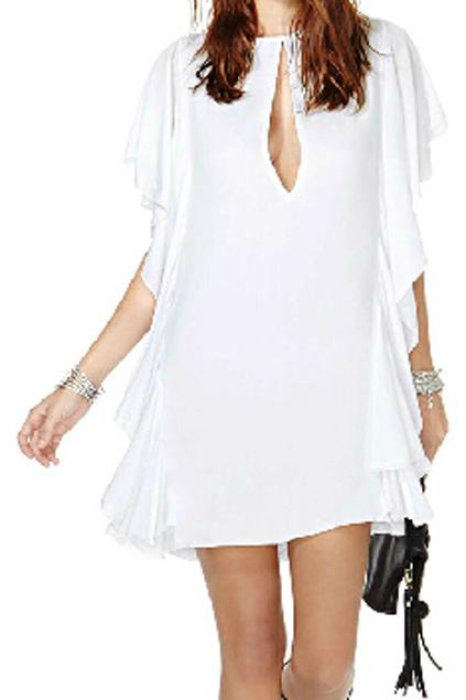 Romwe Romwe Falbala Split Loose White Dress