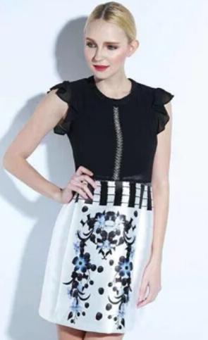 Romwe Colour-block Bead Floral Flare Dress
