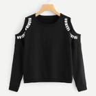 Romwe Letter Print Cold Shoulder Sweatshirt