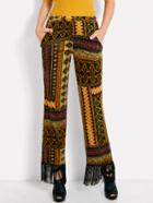 Romwe Ornate Print Fringe Hem Velvet Pants