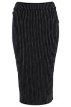Romwe Vertical Striped Split Back Black Skirt