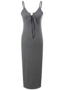 Romwe Grey Lace Up Front Rib Spaghetti Strap Midi Dress