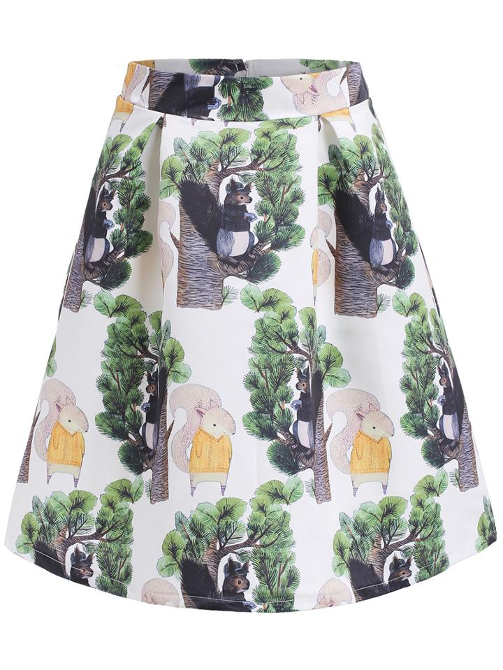 Romwe Squirrel Print Flare Skirt
