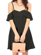 Romwe Cold Shoulder Ruffle Black Dress