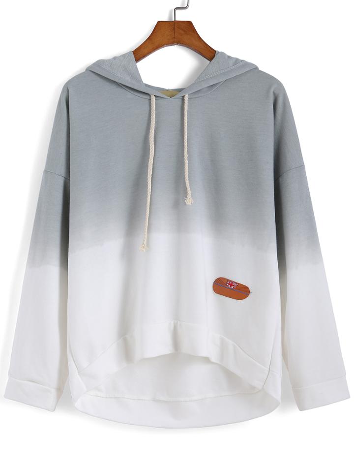 Romwe Dip Hem Hooded Ombre Grey Sweatshirt