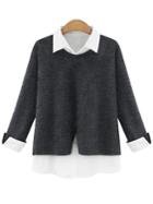 Romwe Dark Grey Contrast Lapel Loose Blouse