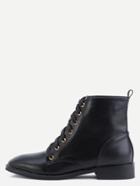 Romwe Black Faux Leather Square Toe Lace Up Short Boots