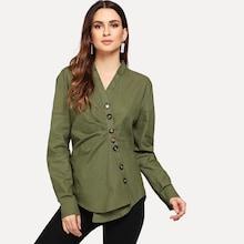 Romwe Single-breasted Solid Blouse
