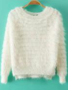 Romwe Dip Hem Fuzzy White Sweater