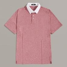 Romwe Guys Contrast Collar Heathered Knit Polo Shirt