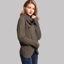 Romwe Button Front High Neck Overlap Sweater
