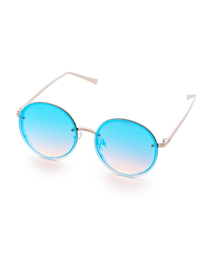 Romwe Gold Frame Flat Blue Round Lens Sunglasses